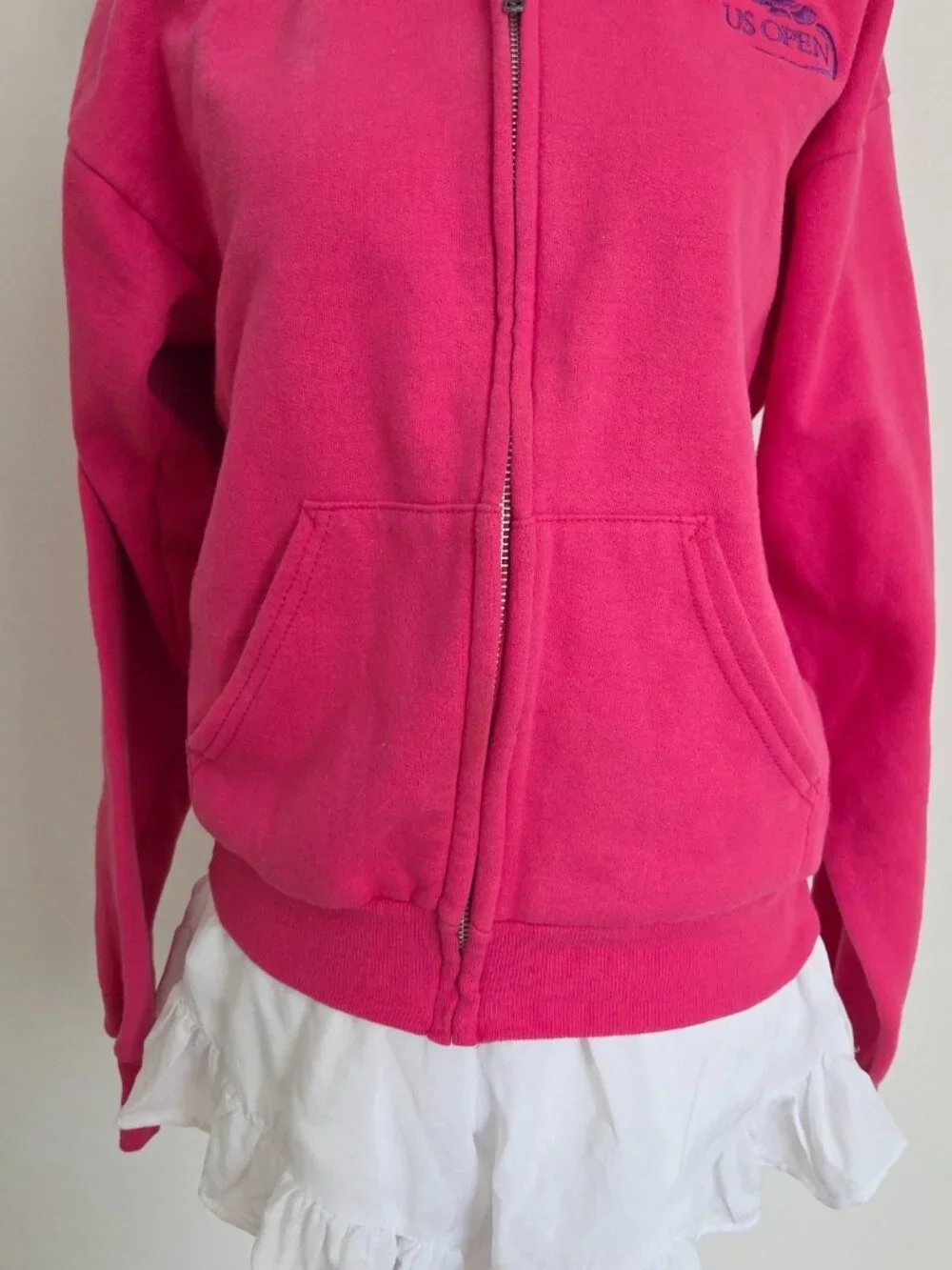 Vtg US Open Pink Hoodie Youth XL Tennis Athleisure Preppy Y2K Sporty Full Zip - Picture 8 of 16